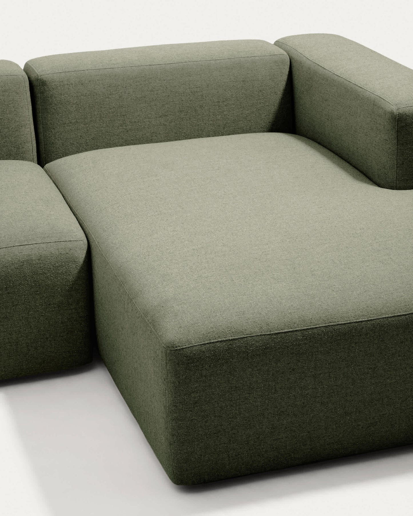 Divano Blok 3 posti in ciniglia verde muschio con chaise longue destra 300 cm FSC Mix Credit