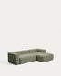 Divano Blok 3 posti in ciniglia verde muschio con chaise longue destra 300 cm FSC Mix Credit