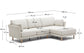 Divano 3 posti Gilma perla con chaise longue destra/sinistra e piedi naturali 261 cm