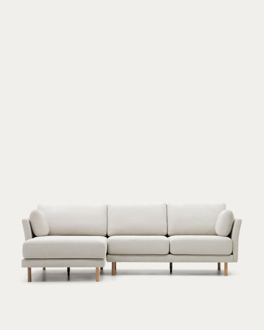 Divano 3 posti Gilma perla con chaise longue destra/sinistra e piedi naturali 261 cm