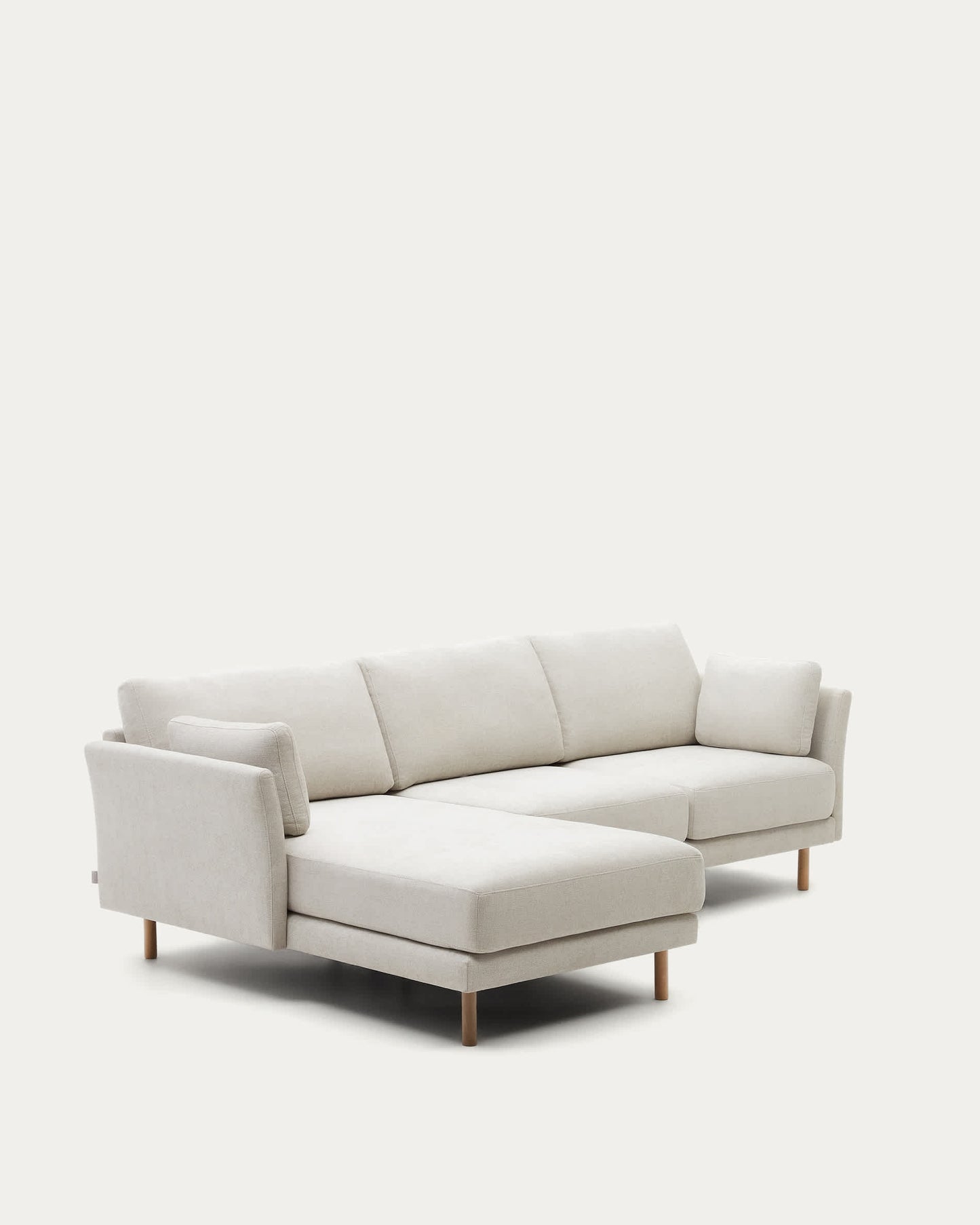 Divano 3 posti Gilma perla con chaise longue destra/sinistra e piedi naturali 261 cm