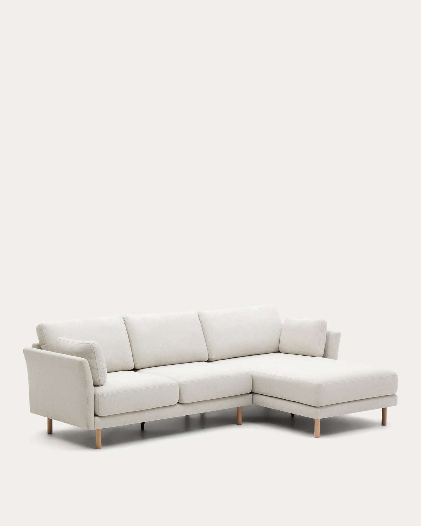 Divano 3 posti Gilma perla con chaise longue destra/sinistra e piedi naturali 261 cm