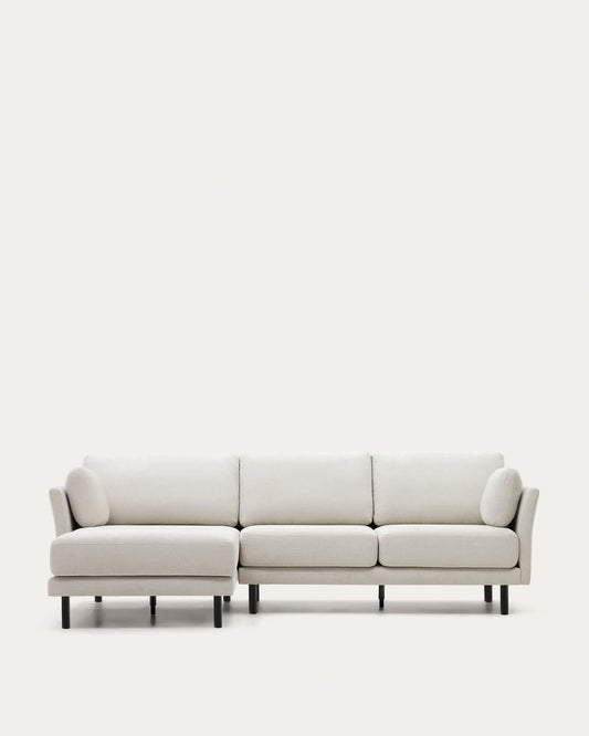 Divano 3 posti Gilma tessuto perla chaise longue destra/sinistra e piedi neri 261 cm