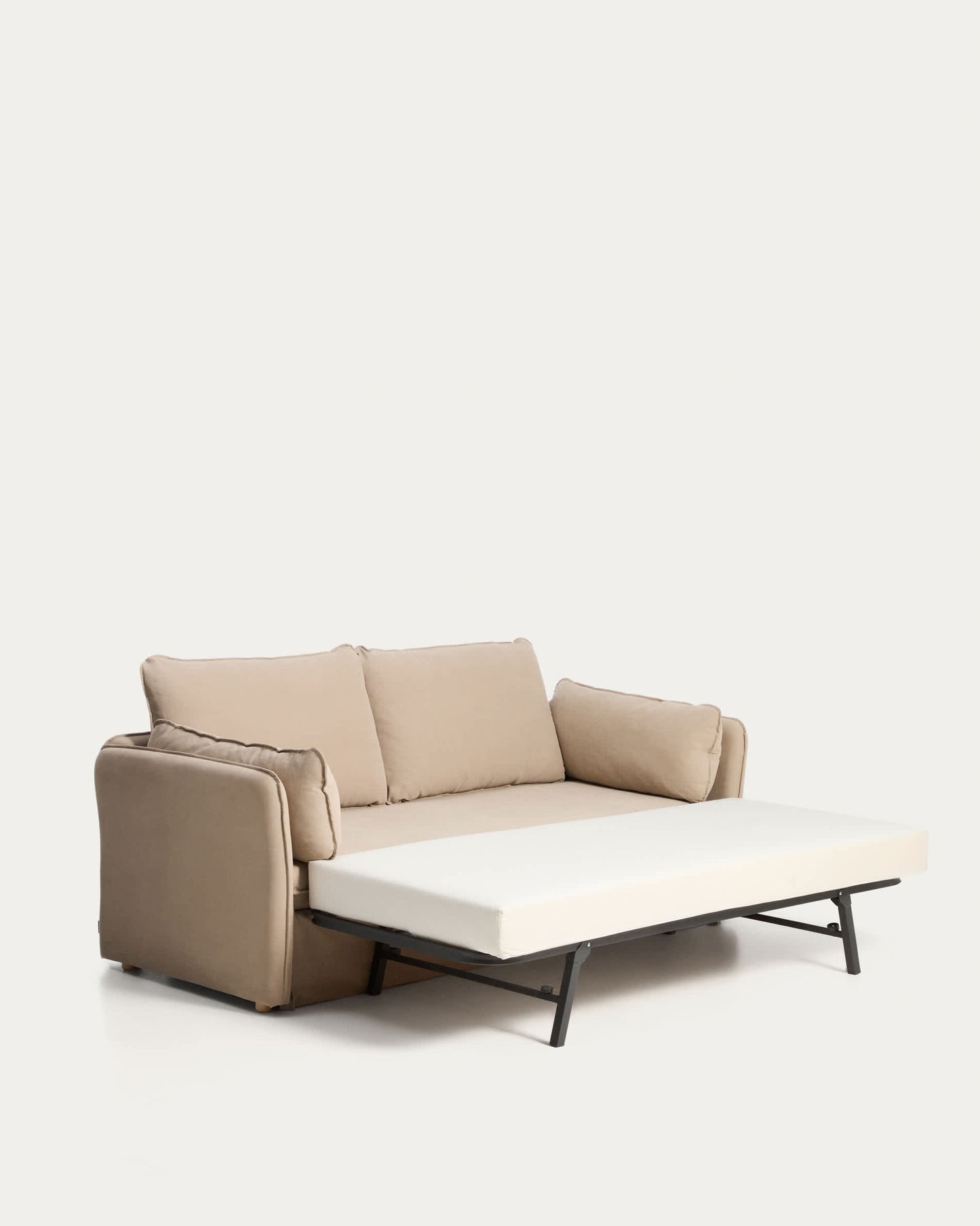 Divano letto Tanit beige con piedi in legno massello di faggio finitura naturale 210 cm