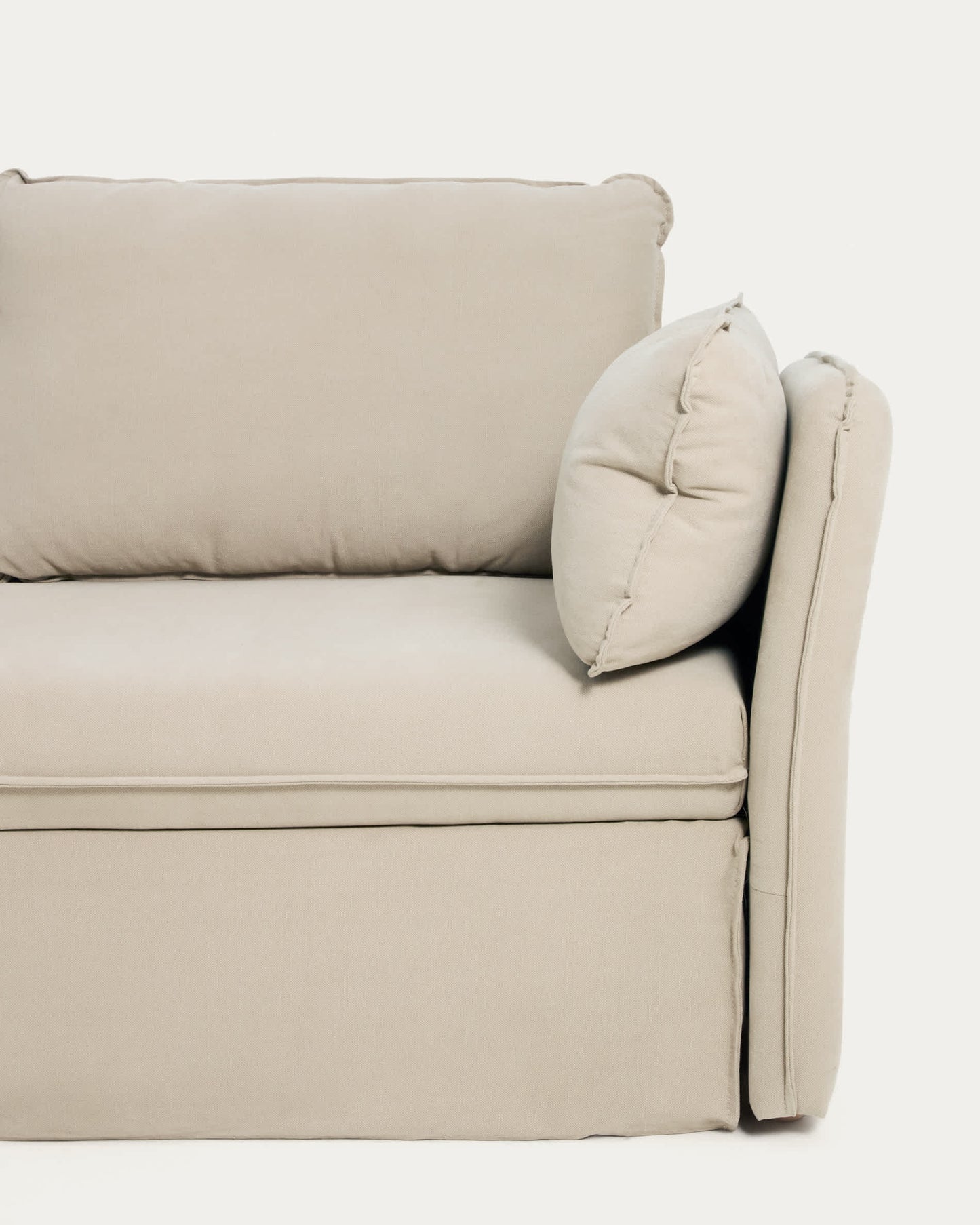 Divano letto Tanit bianco con piedi in legno massello di faggio finitura naturale 210 cm