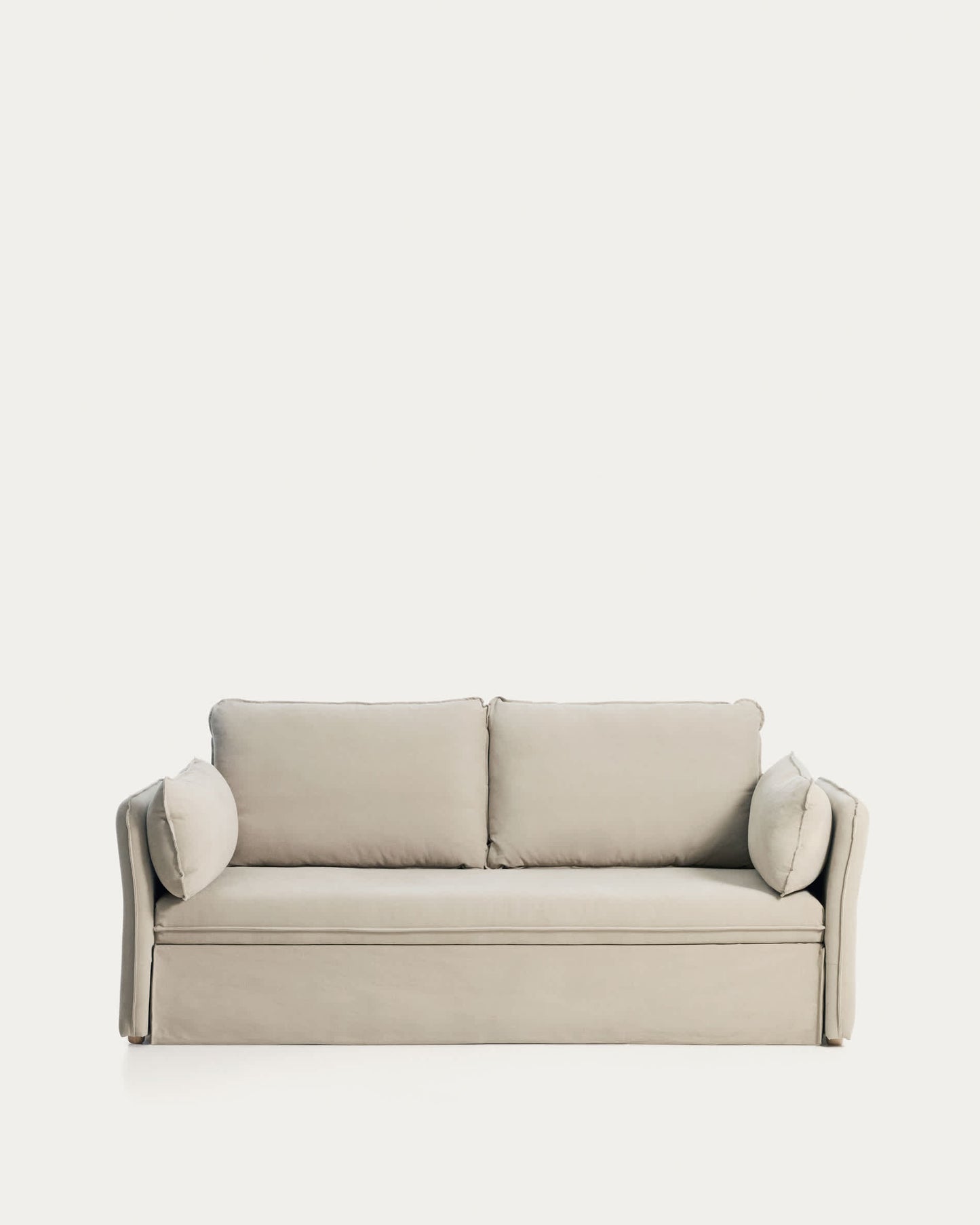 Divano letto Tanit bianco con piedi in legno massello di faggio finitura naturale 210 cm