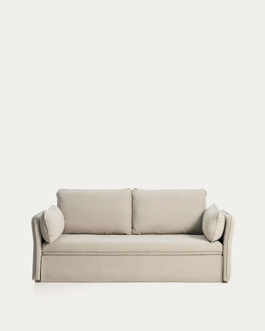 Divano letto Tanit bianco con piedi in legno massello di faggio finitura naturale 210 cm