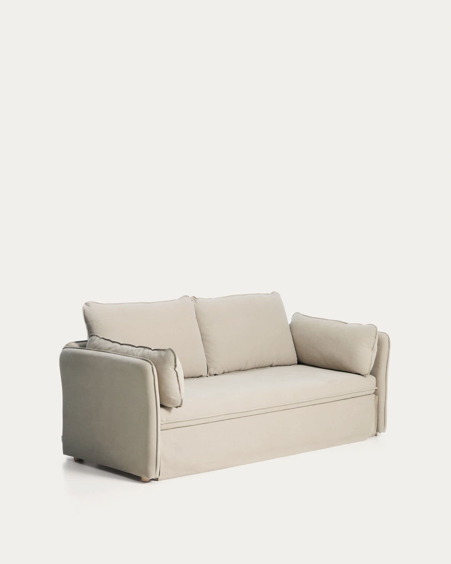 Divano letto Tanit bianco con piedi in legno massello di faggio finitura naturale 210 cm