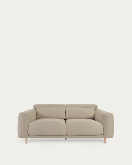Divano Singa 3 posti con poggiatesta reclinabile e sedile allungabile beige 215 cm
