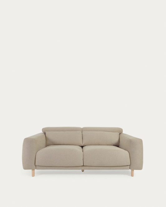 Divano Singa 3 posti con poggiatesta reclinabile e sedile allungabile beige 215 cm