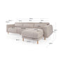 Divano Singa 3 posti con chaise longue destra, poggiatesta reclinabile e sedile allungabile beige 296 cm