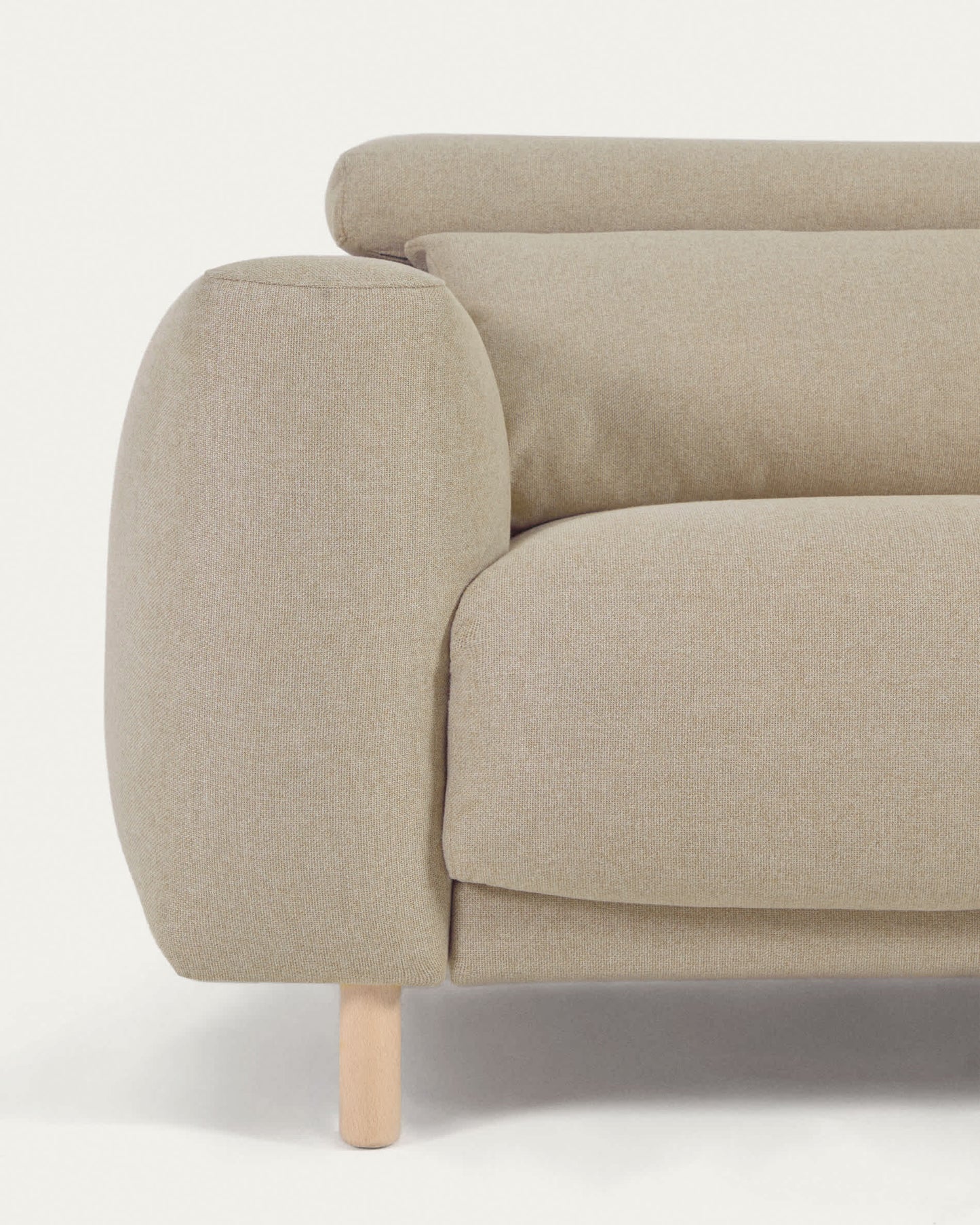 Divano Singa 3 posti con chaise longue destra, poggiatesta reclinabile e sedile allungabile beige 296 cm
