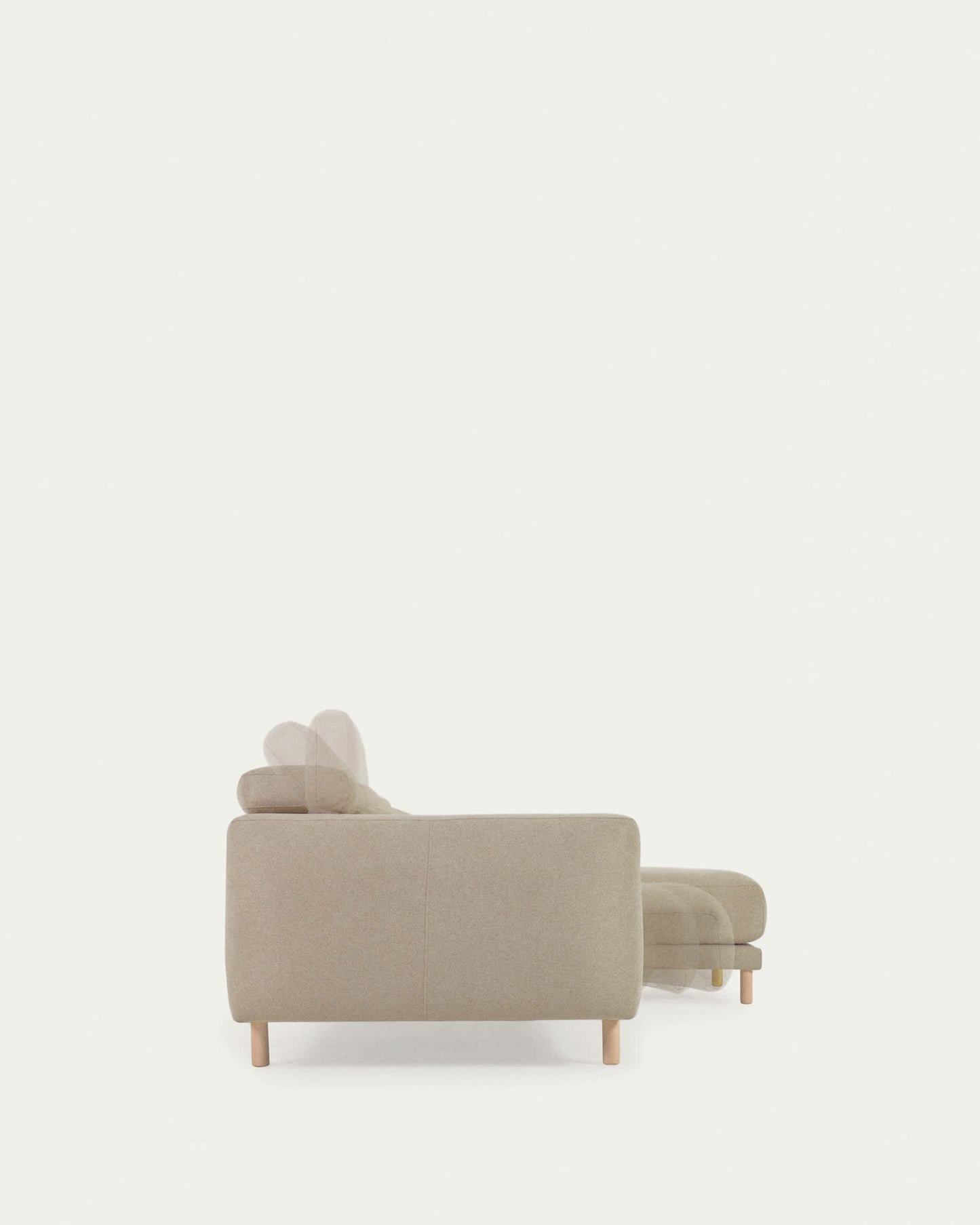 Divano Singa 3 posti con chaise longue destra, poggiatesta reclinabile e sedile allungabile beige 296 cm