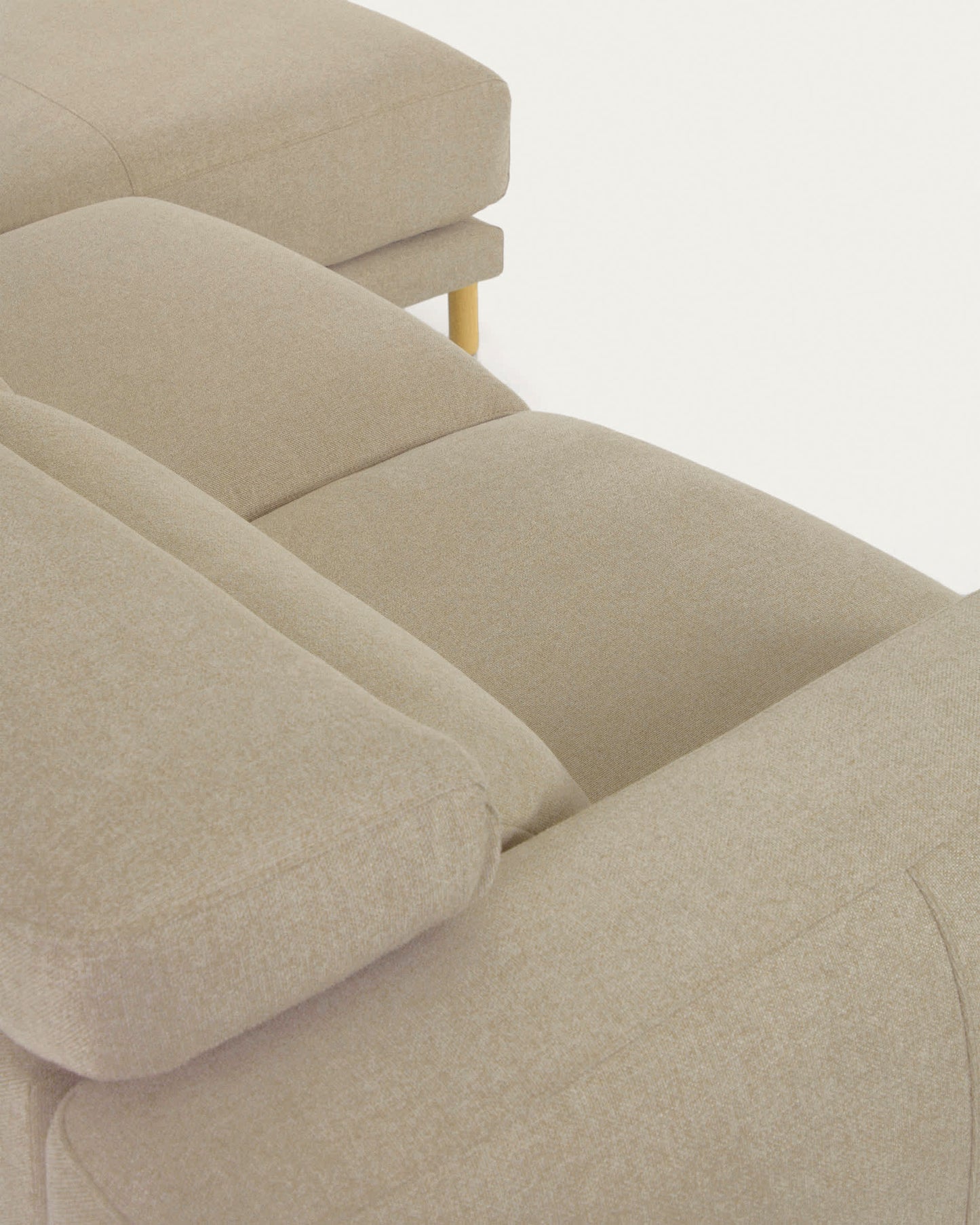 Divano Singa 3 posti con chaise longue destra, poggiatesta reclinabile e sedile allungabile beige 296 cm