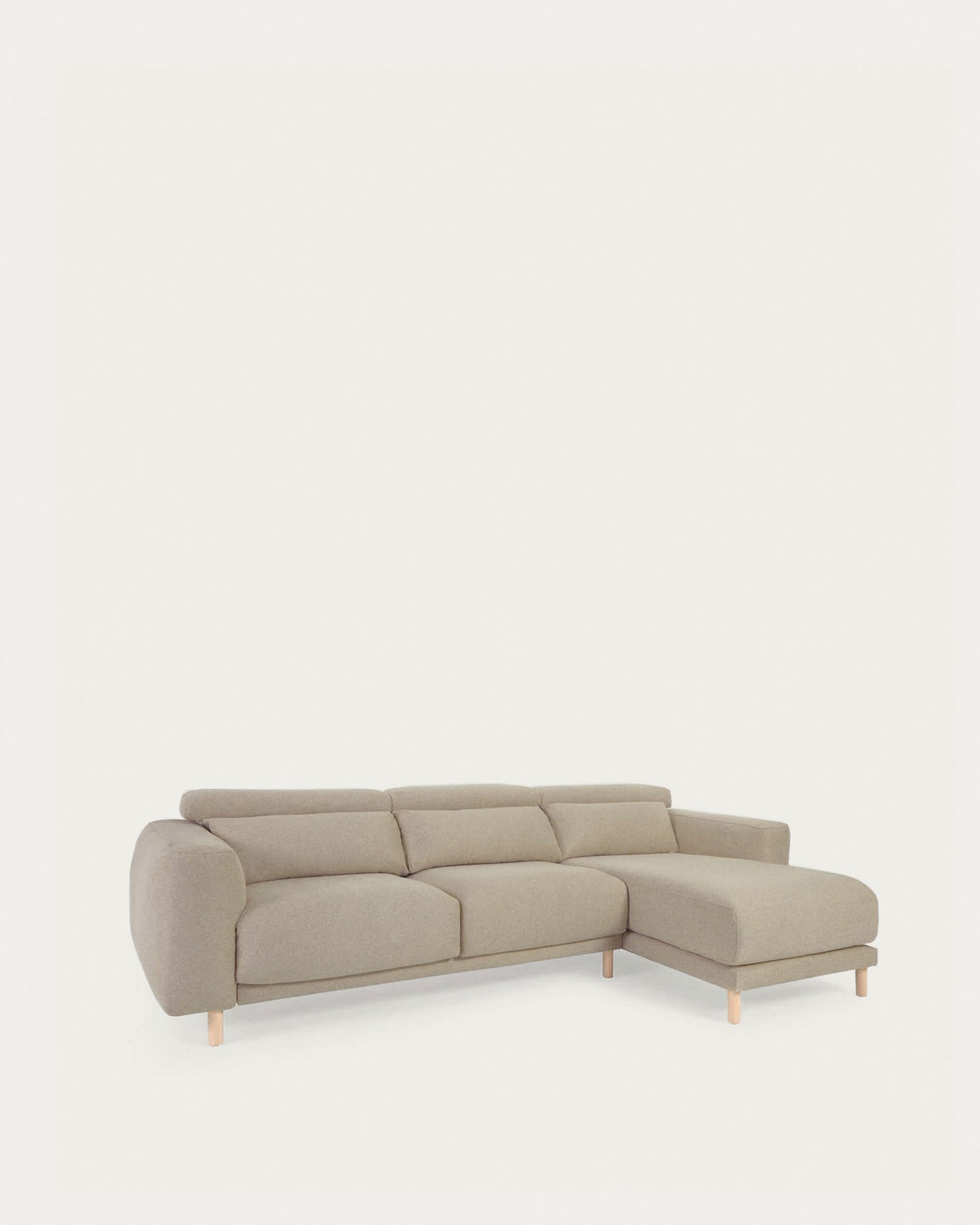 Divano Singa 3 posti con chaise longue destra, poggiatesta reclinabile e sedile allungabile beige 296 cm