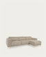 Divano Singa 3 posti con chaise longue destra, poggiatesta reclinabile e sedile allungabile beige 296 cm