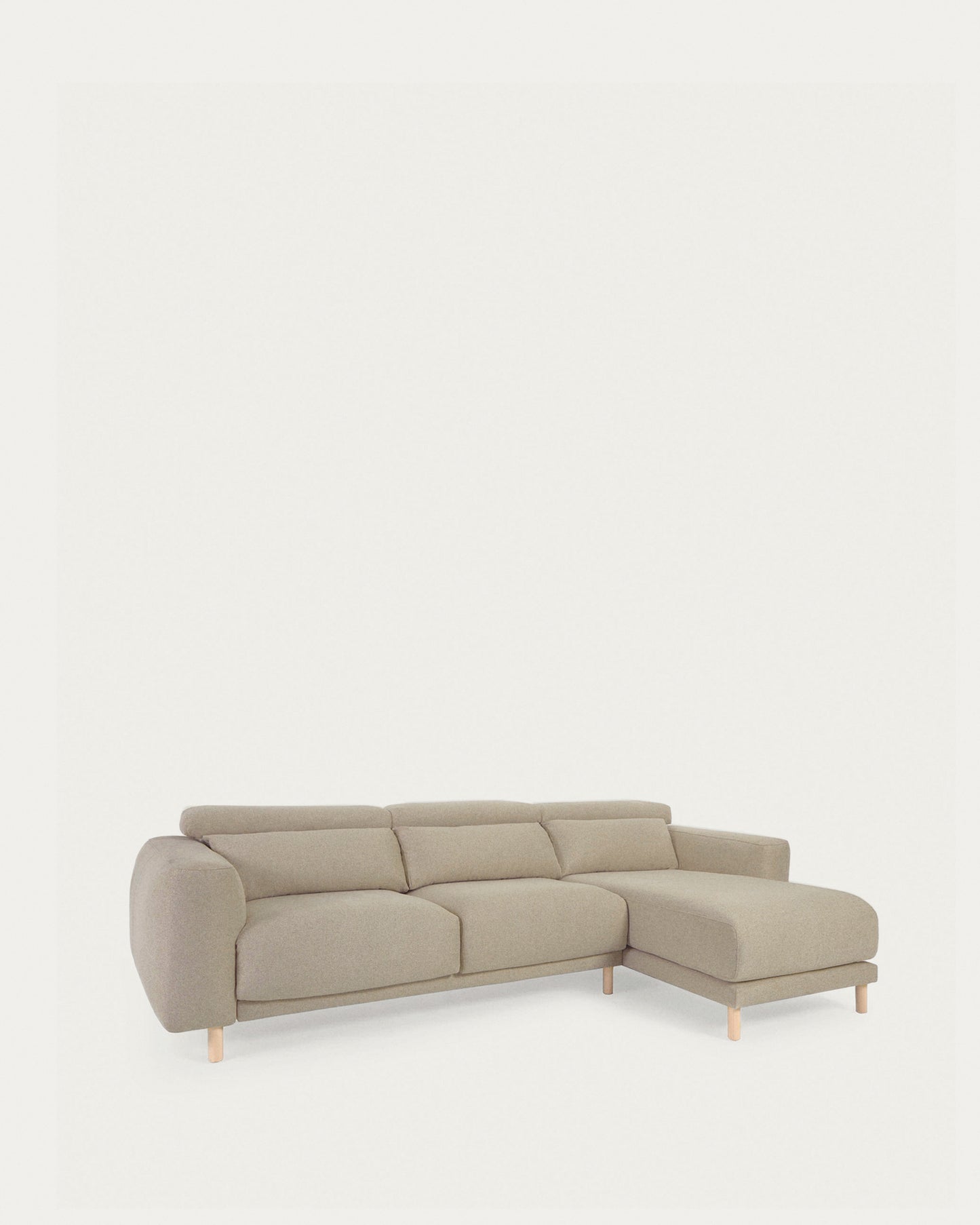 Divano Singa 3 posti con chaise longue destra, poggiatesta reclinabile e sedile allungabile beige 296 cm