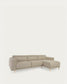 Divano Singa 3 posti con chaise longue destra, poggiatesta reclinabile e sedile allungabile beige 296 cm