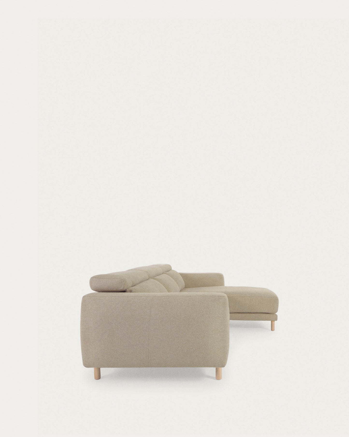 Divano Singa 3 posti con chaise longue destra, poggiatesta reclinabile e sedile allungabile beige 296 cm