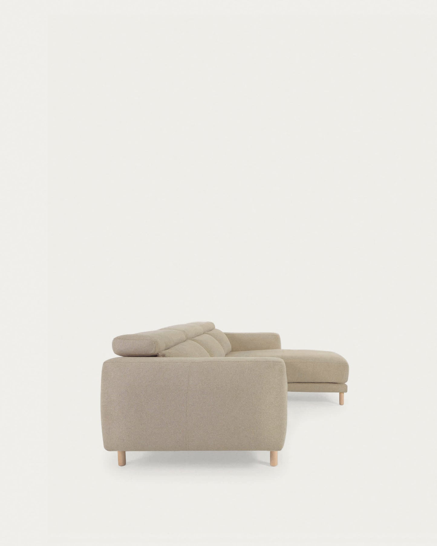 Divano Singa 3 posti con chaise longue destra, poggiatesta reclinabile e sedile allungabile beige 296 cm