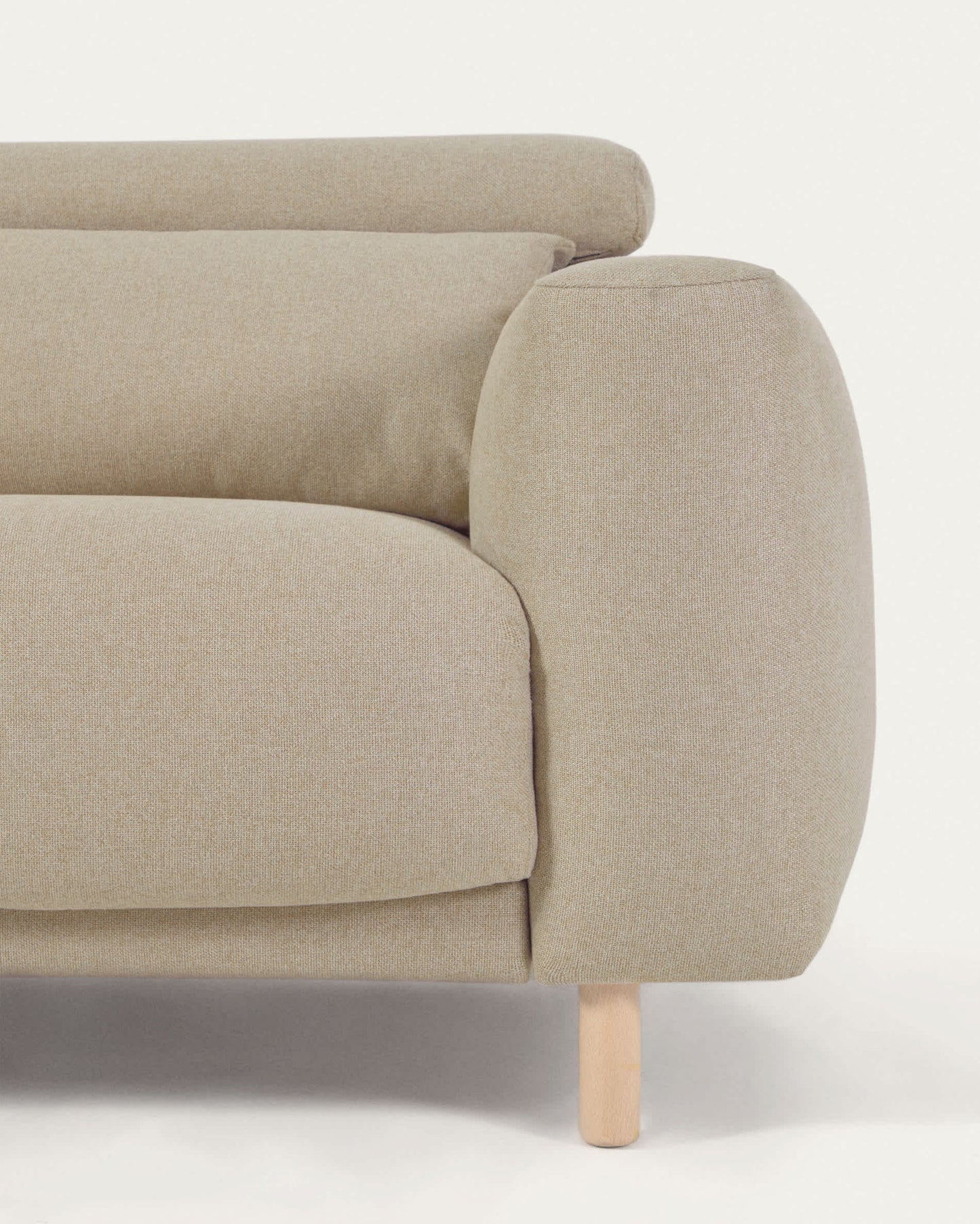 Divano Singa 3 posti con chaise longue sinistra, poggiatesta reclinabile e sedile allungabile beige 296 cm