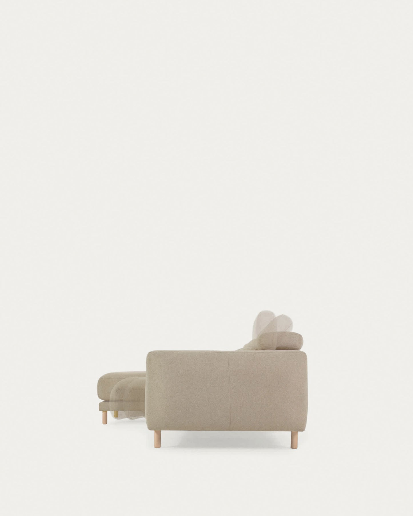 Divano Singa 3 posti con chaise longue sinistra, poggiatesta reclinabile e sedile allungabile beige 296 cm