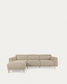 Divano Singa 3 posti con chaise longue sinistra, poggiatesta reclinabile e sedile allungabile beige 296 cm