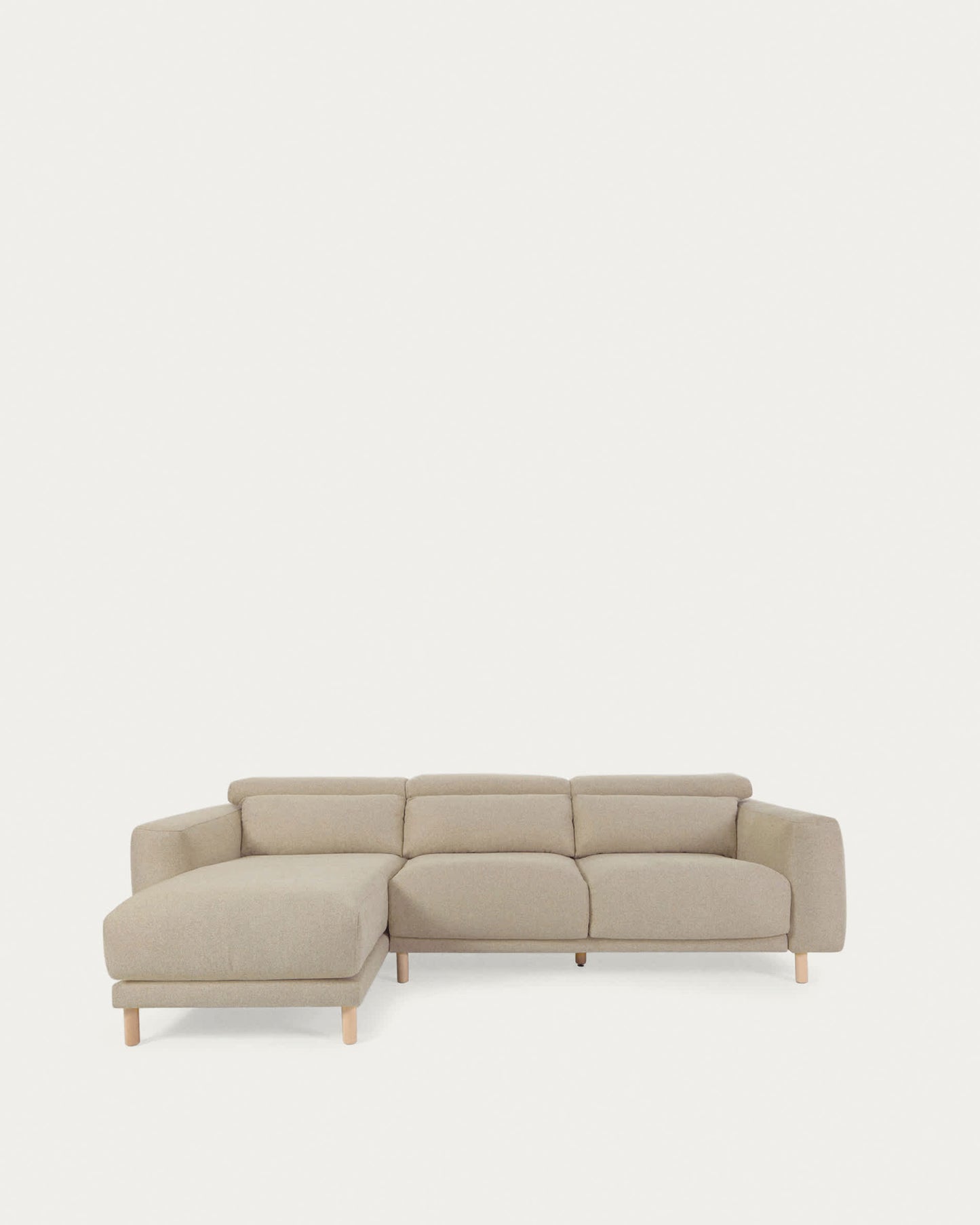 Divano Singa 3 posti con chaise longue sinistra, poggiatesta reclinabile e sedile allungabile beige 296 cm