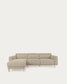 Divano Singa 3 posti con chaise longue sinistra, poggiatesta reclinabile e sedile allungabile beige 296 cm