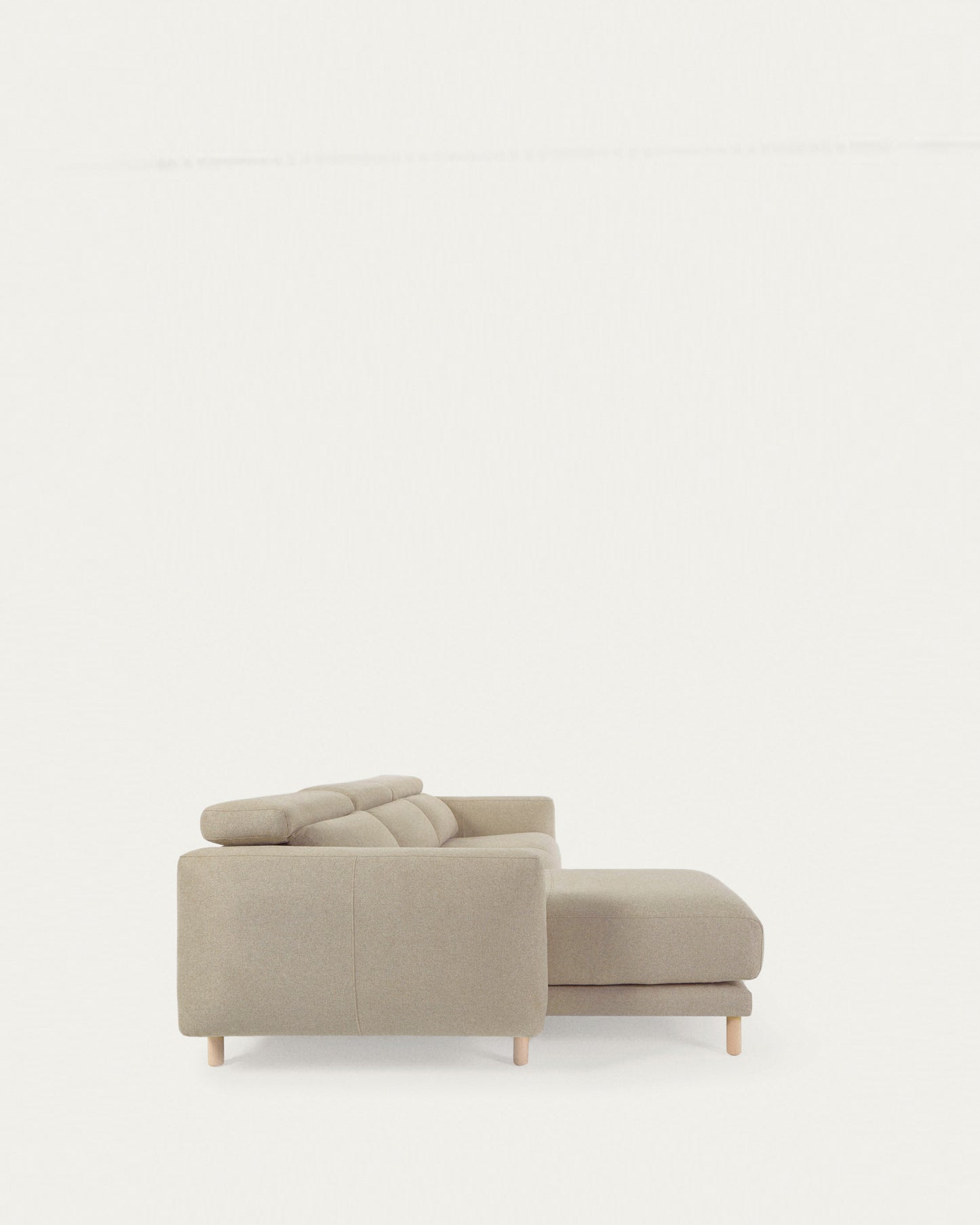 Divano Singa 3 posti con chaise longue sinistra, poggiatesta reclinabile e sedile allungabile beige 296 cm