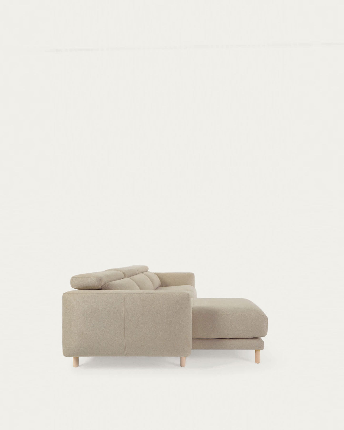Divano Singa 3 posti con chaise longue sinistra, poggiatesta reclinabile e sedile allungabile beige 296 cm