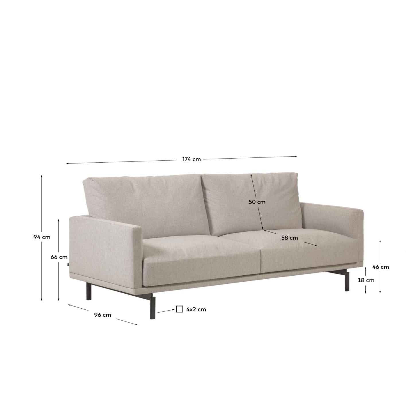 Divano Galene 2 posti beige 174 cm