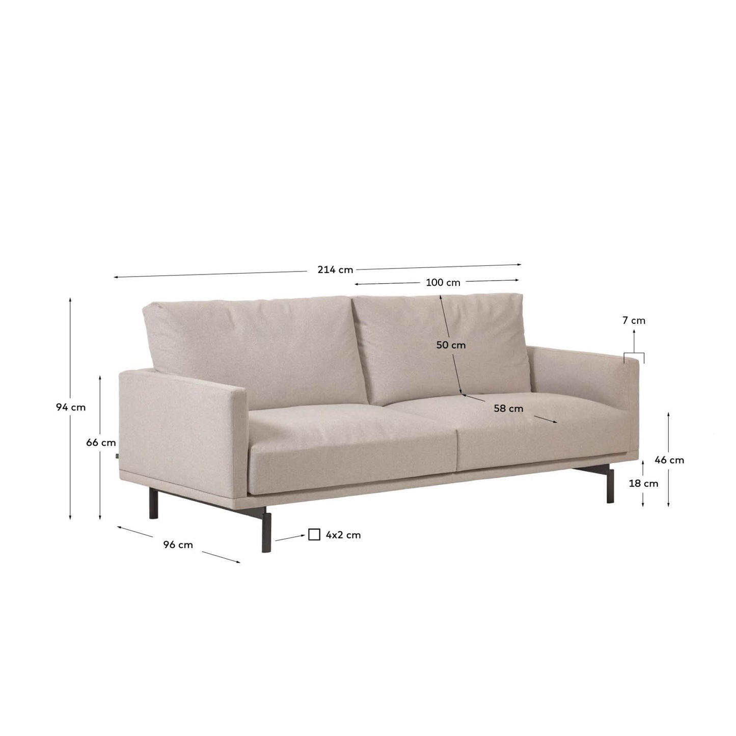 Divano Galene 3 posti beige 214 cm