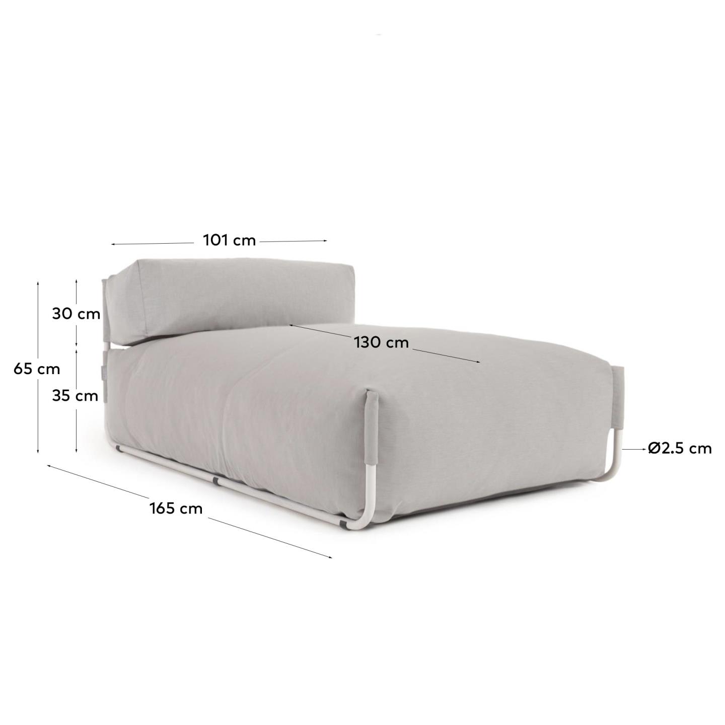 Pouf divano modulare longue schienale Square grigio chiaro e alluminio bianco 165 x 101 cm