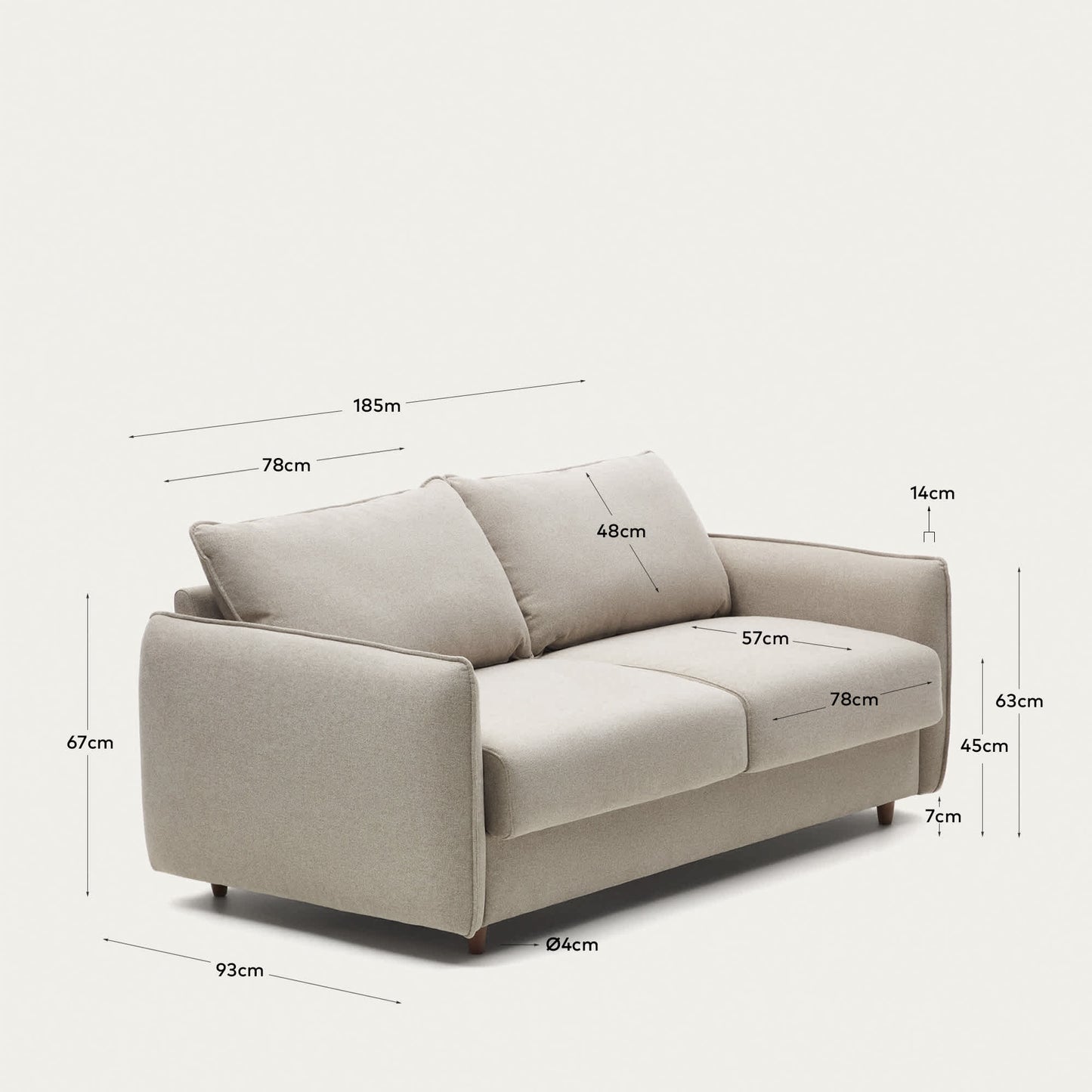 Divano letto Carlota 2 posti in ciniglia beige 185 cm