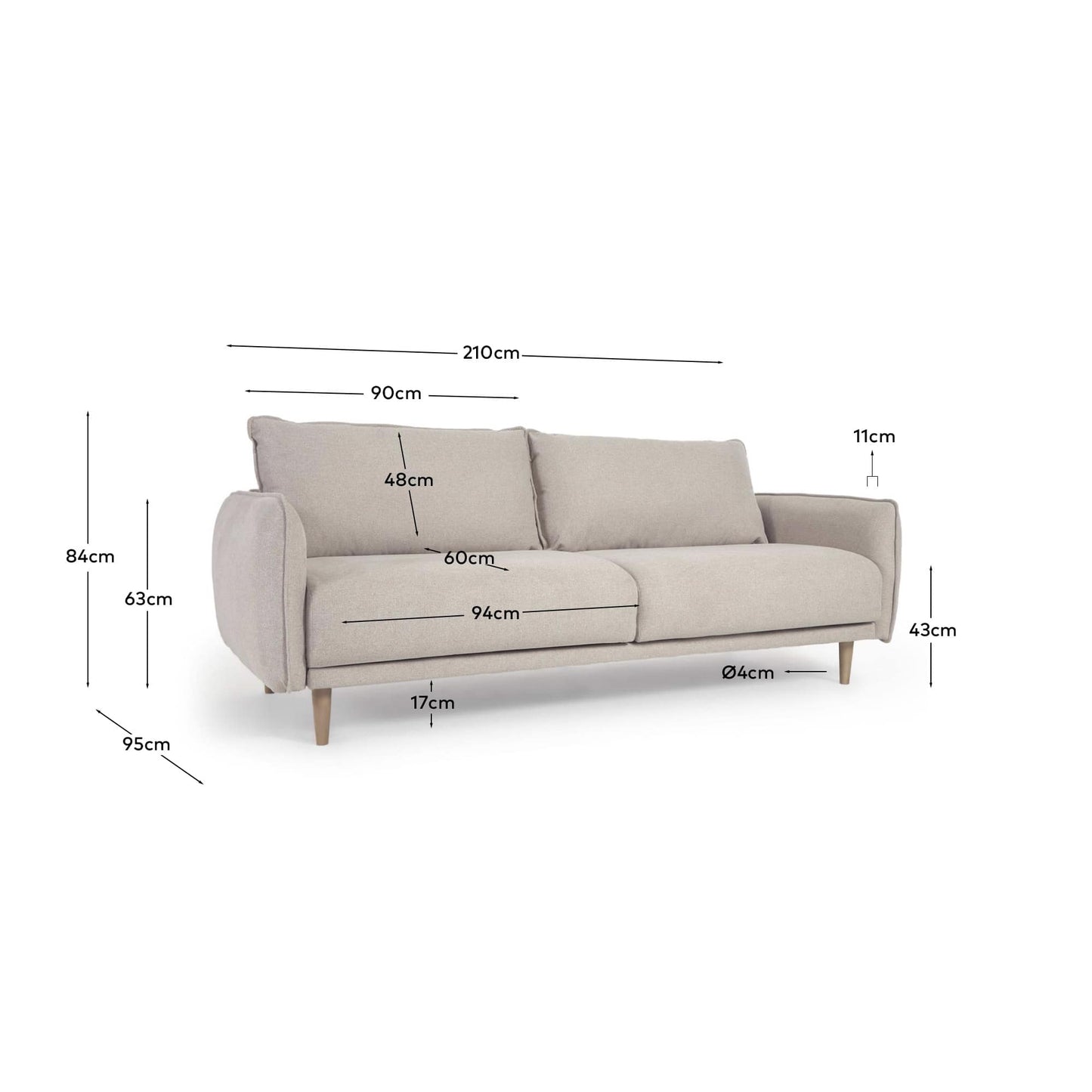 Divano Carlota 3 posti beige 213 cm