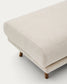 Poggiapiedi Karin in ciniglia beige con gambe in legno massiccio di faggio con finitura tono noce 90 x 70 cm
