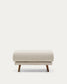 Poggiapiedi Karin in ciniglia beige con gambe in legno massiccio di faggio con finitura tono noce 90 x 70 cm