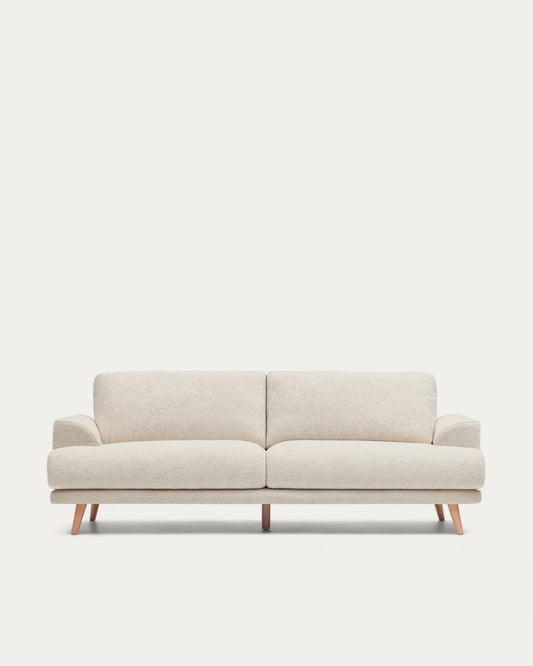 Divano Karin 3 posti beige con gambe in legno di faggio massiccio 228 cm