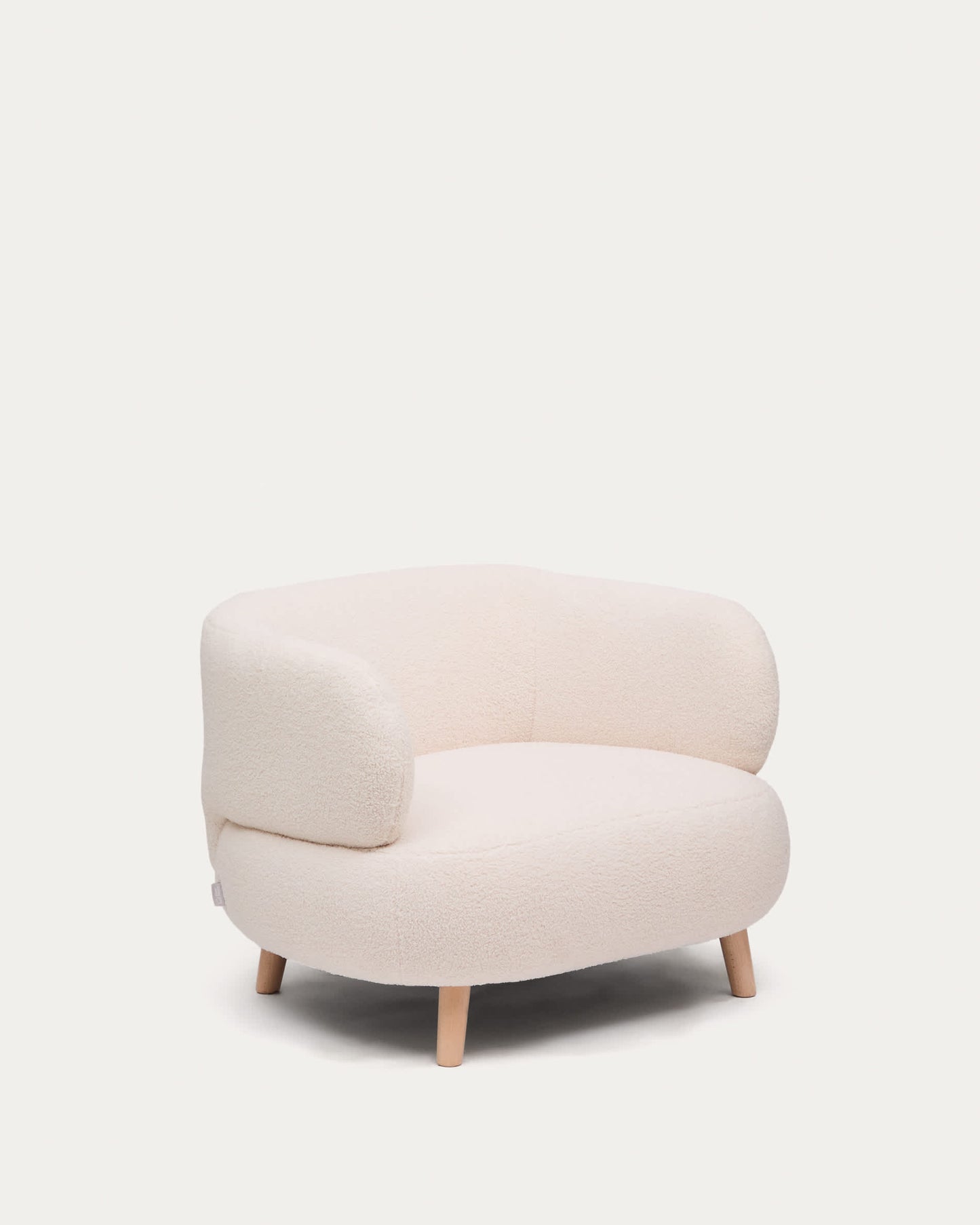 Poltrona Luisa in tessuto bouclé écru in legno massiccio di faggio 90 cm