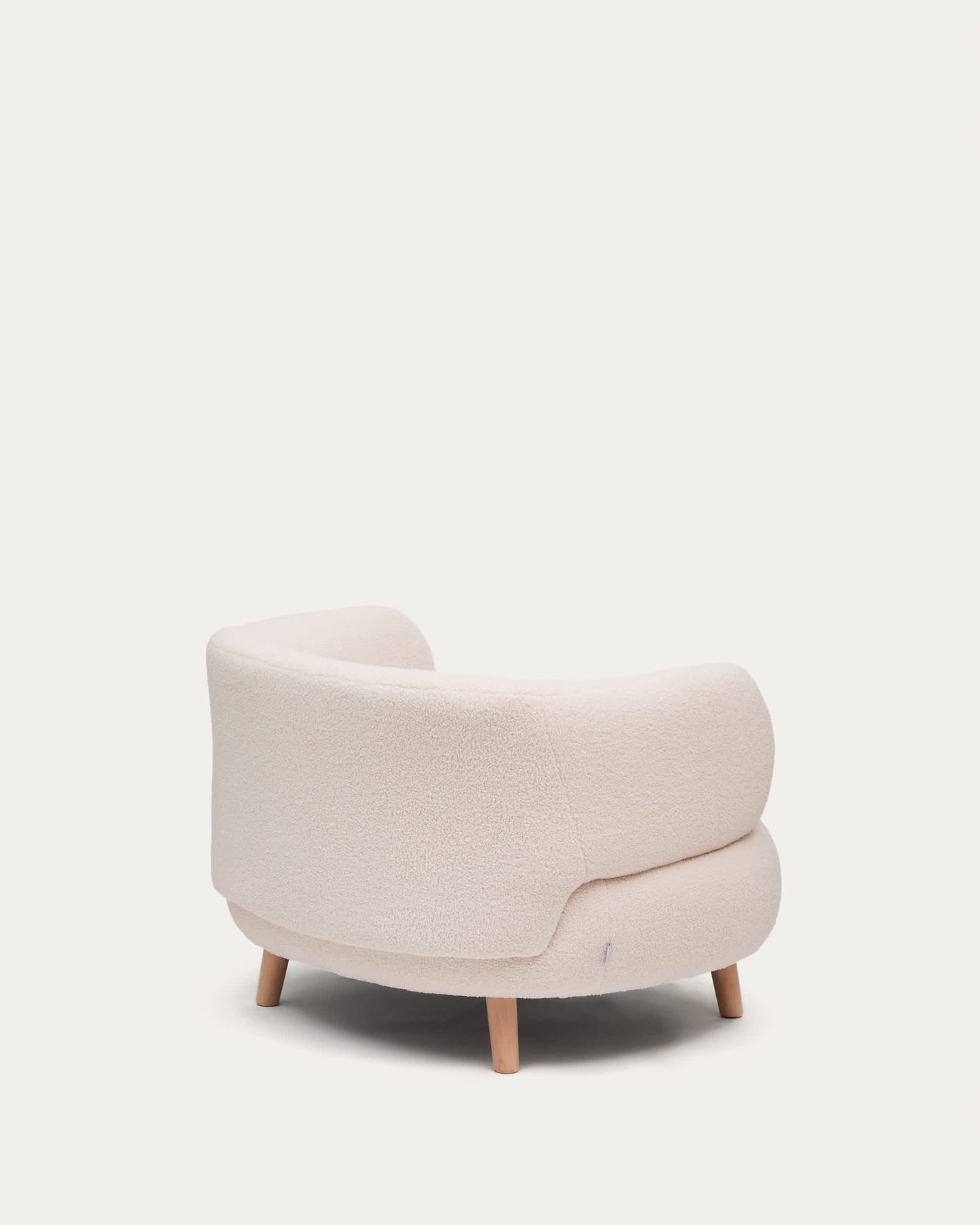 Poltrona Luisa in tessuto bouclé écru in legno massiccio di faggio 90 cm