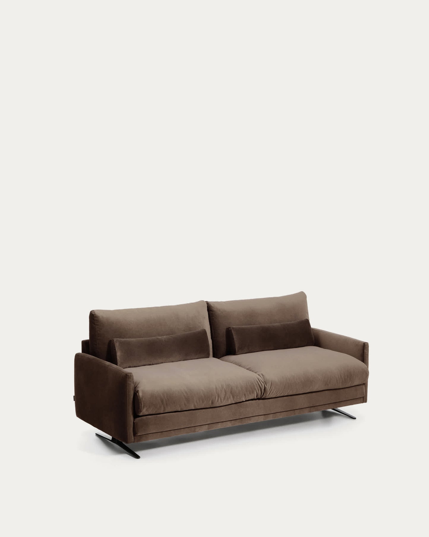 Divano Veliro 2 posti in velluto marrone cioccolato con gambe in acciaio finitura nera 210 cm FSC Mix Credit