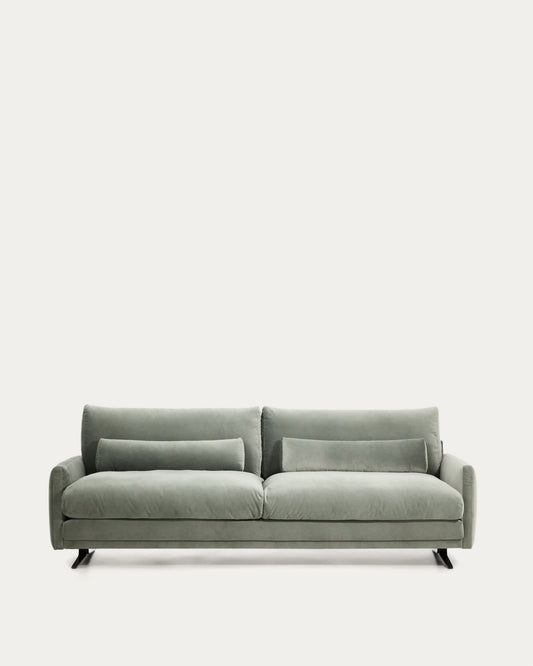 Divano Veliro 3 posti in velluto verde con gambe in acciaio nero 240 cm FSC Mix Credit