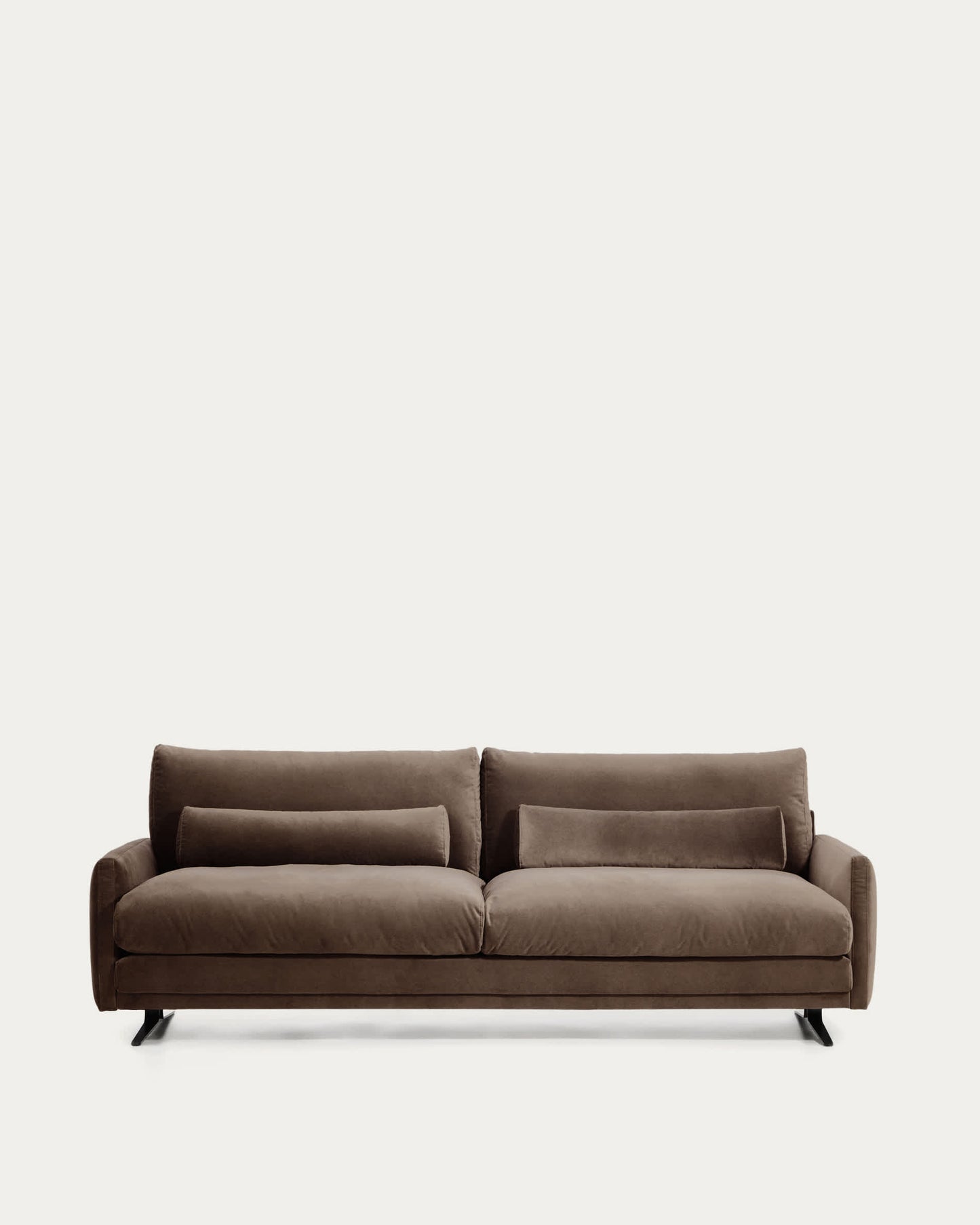 Divano Veliro 3 posti in velluto marrone cioccolato con gambe in acciaio nero 240 cm FSC Mix Credit