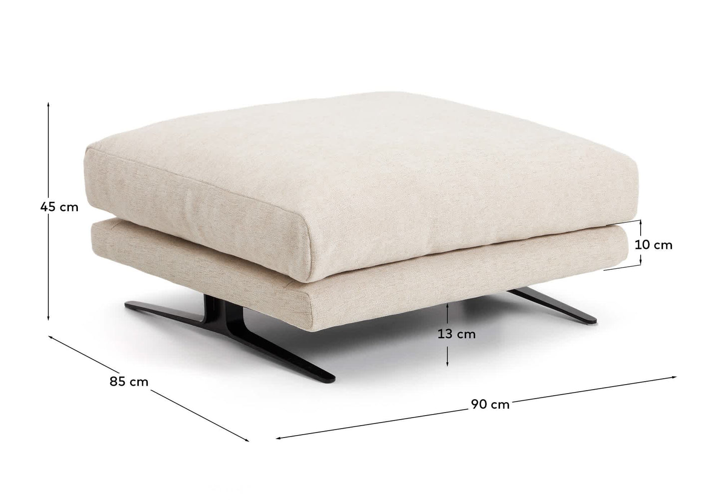 Poggiapiedi Veliro in ciniglia beige con gambe in acciaio finitura nera 85 x 90 cm FSC Mix Credit