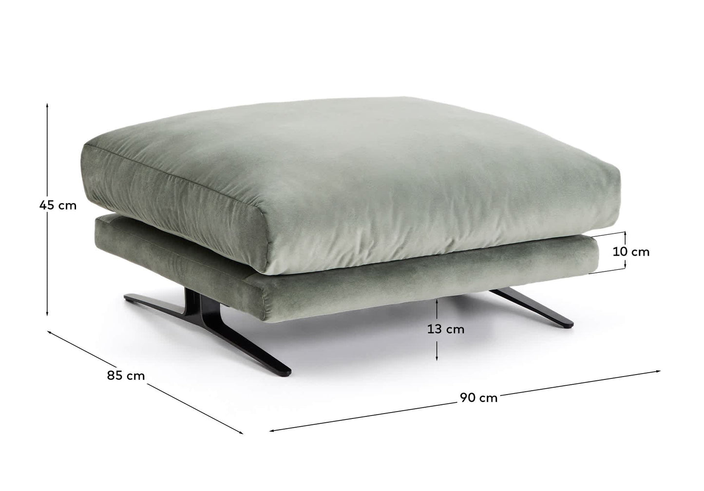 Poggiapiedi Veliro in velluto verde e gambe in acciaio con finitura nera 85 x 90 cm FSC Mix Credit