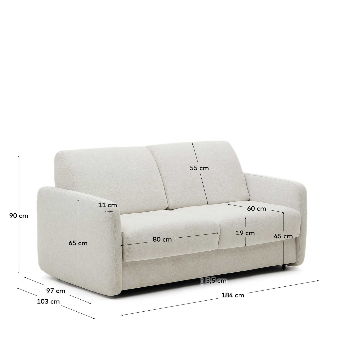 Divano letto Nuala perla a 2 posti 184 cm