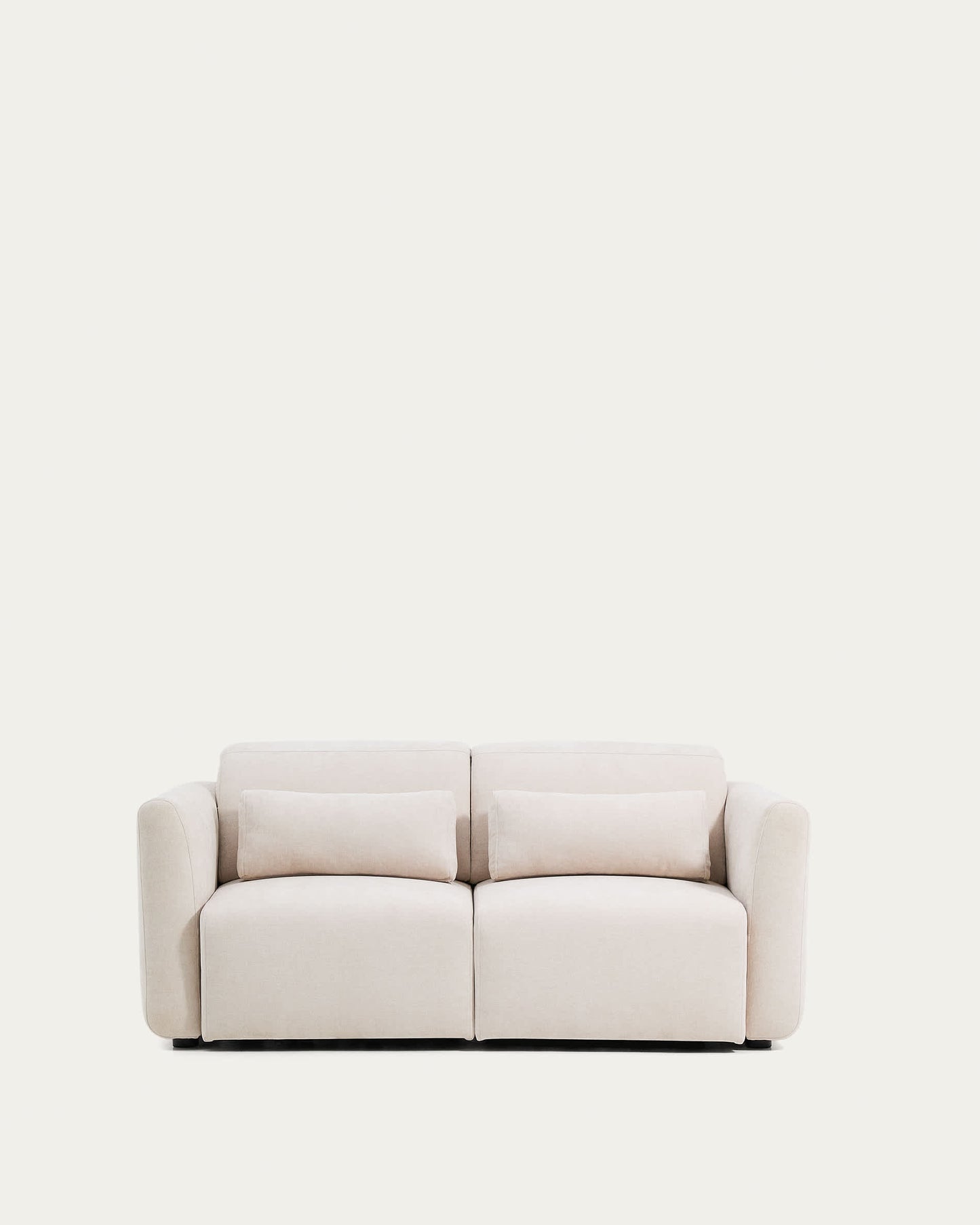 Divano Lares 2 posti con sedute scorrevoli motorizzate e poggiatesta reclinabile in ciniglia beige 180 cm