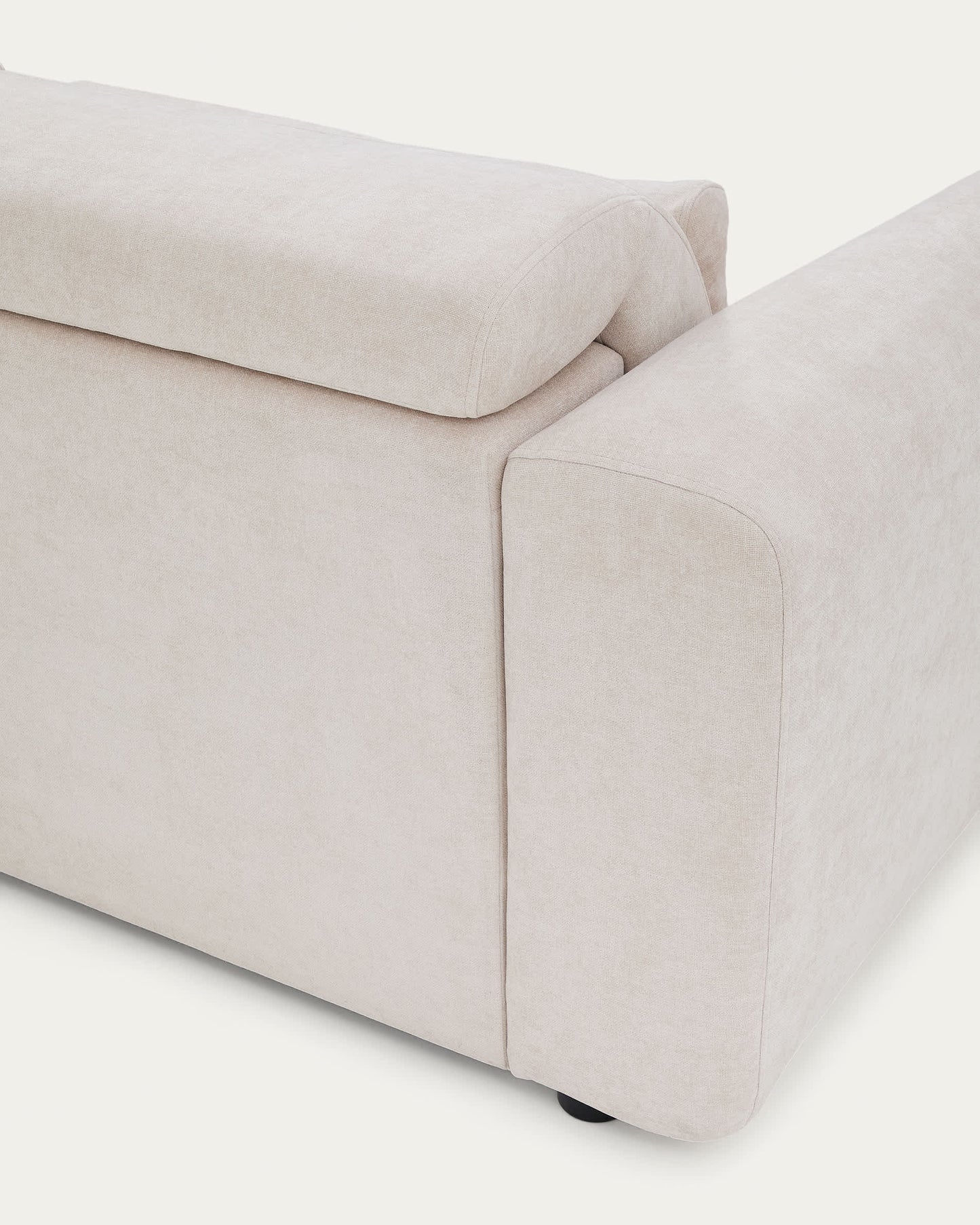 Divano Lares 3 posti con sedute scorrevoli motorizzate e poggiatesta reclinabile in ciniglia beige 240 cm