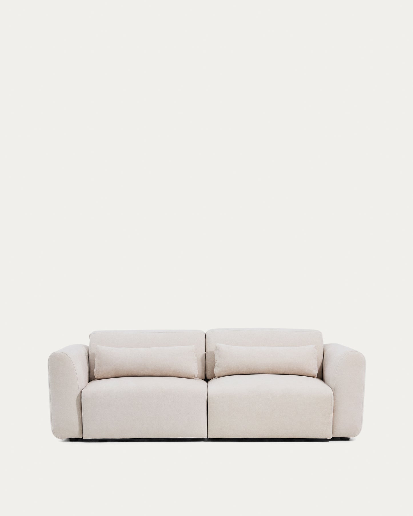 Divano Lares 3 posti con sedute scorrevoli motorizzate e poggiatesta reclinabile in ciniglia beige 240 cm